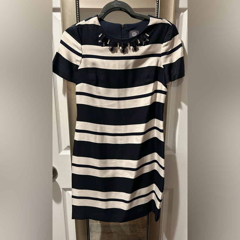 Vince Camuto Navy and Cream Striped Mini Dress